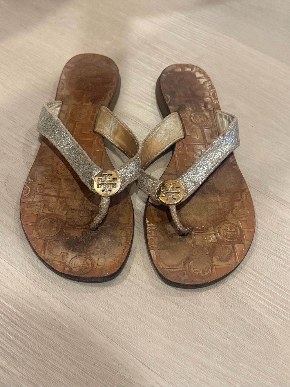 Tory Burch Gold Metallic Logo Thong Sandals